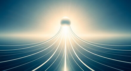 Vibrant sunburst with dynamic rays shining brightly in blue background