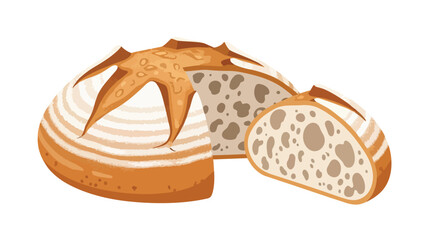 Artisanally crafted sourdough bread loaf with a perfectly scored rustic crust and a generously aerated interior crumb texture showcased beautifully