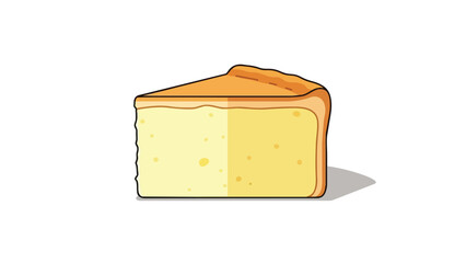 A charming digital illustration of a delicious creamy cake slice with a golden-brown crust, an inviting visual ideal for sweet food menus and