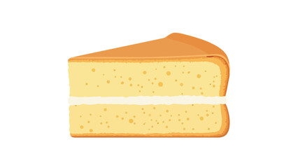 A clean digital illustration of a golden sponge cake slice, featuring a delicate white cream layer, perfect for bakery branding and dessert menus,