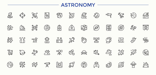Astronomy line icon set. Contain linear symbols space, galaxy, universe, planet and more. Galaxy icon set. Editable stroke collections. © Rubbble