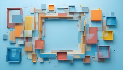 Abstract Square Shapes on Light Blue Background Clean Modern Geometric Design