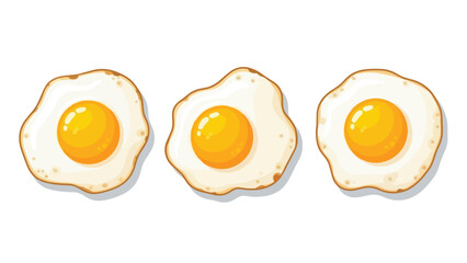 Three freshly prepared sunny-side up eggs with perfectly golden yolks on a clean white background, ready for breakfast.