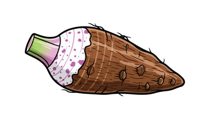Vibrant cartoon depiction of a nutritious taro root with earthy tones and distinctive purple speckles