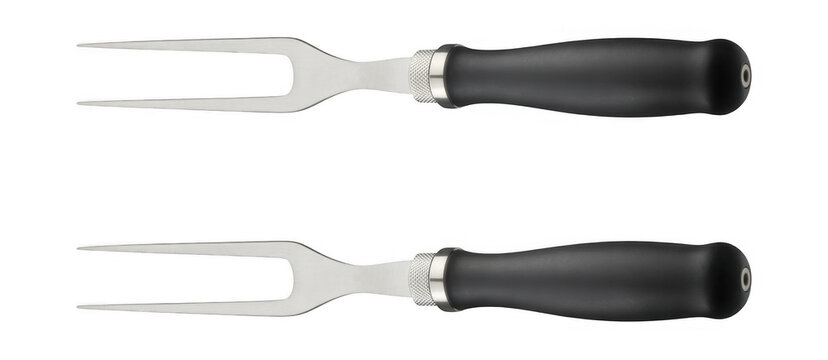 Two meat forks with black handles cooking isolated on a transparent background