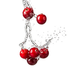 Fresh red cherries splashing in water, captured from a side viewpoint