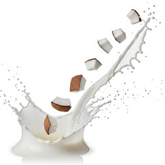 Milk splashing with marshmallows in mid-air, a dynamic scene captured from a close-up viewpoint