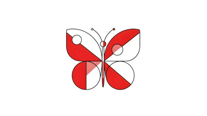 Fototapeta premium Red and white abstract butterfly illustration on transparent background for graphic design projects transparent background