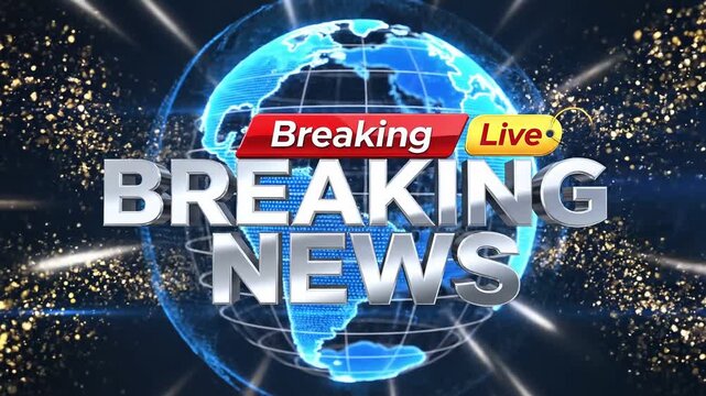 Breaking News Graphic with Globe and Sparkling Lights in Dynamic Motion with Blue and White Colors for News Broadcast