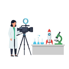 Scientist films rocket launch with video camera and science equipment