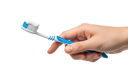 Dental Care Concept Hand Holding Toothbrush with Paste Isolated