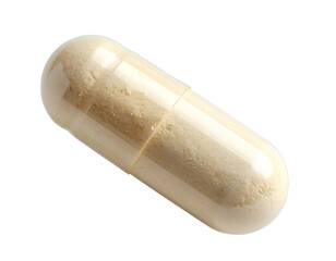 Photo of a single beige powder capsule on a transparent background PNG
