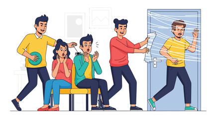 Flat Illustration of Prankster Friends Playing Jokes and Hilarious Pranks