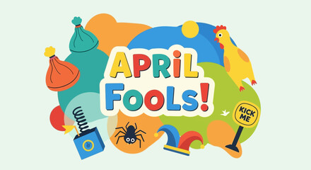 Colorful Flat Illustration Celebrating April Fools Day with Cartoonish Elements