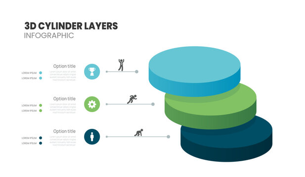 3d Cylinder block layers business infographic template with 3 steps template.