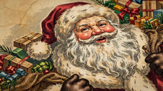 Vintage Santa Claus with Sack of Gifts.
