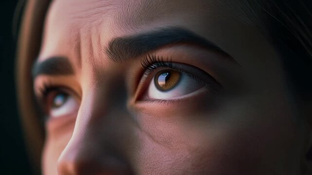 Close-up study of human contemplation featuring subtle facial tension, atmospheric backlighting, and sharp detail.