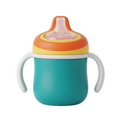 Colorful baby sippy cup with handles isolated on white background