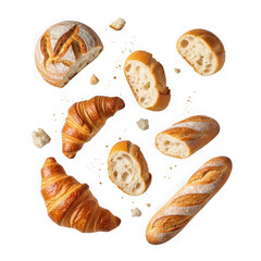 Assorted freshly baked pastries isolated on white background