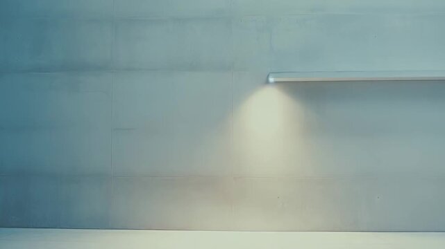 Bare concrete wall providing a minimalist backdrop with warm spotlight illumination, creating contrast with the cool ambient light in an empty, textured indoor space