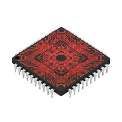 Red and black integrated circuit isolated on white background