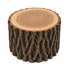 Natural wooden stump side table isolated on white background