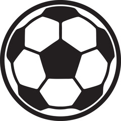 Fototapeta premium Black and white silhouette of soccer ball on transparent background, graphic icon for sports and games
