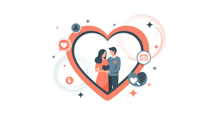 Illustration of Couple Embracing Inside Heart Shape.