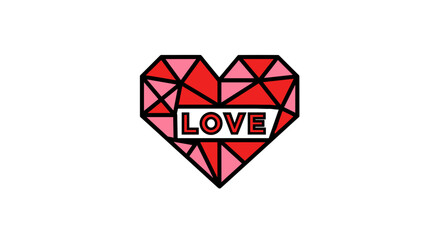 Naklejka premium Red Geometric Heart with Love Text.