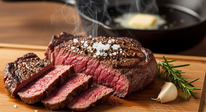 Perfectly Cooked Medium Rare Steak Recipe with Garlic, Rosemary, Butter, Flavorful Juicy Tender Results, 32K Revolution 
