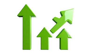 Four glossy green arrows pointing upwards, one angled, on a black background