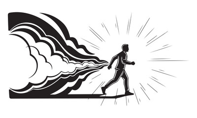 Fototapeta premium Businessman running with energy burst black and white illustration