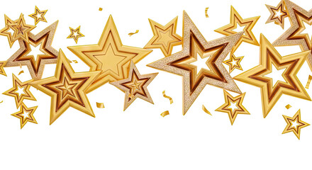 Obraz premium Golden Stars and Confetti on White Background