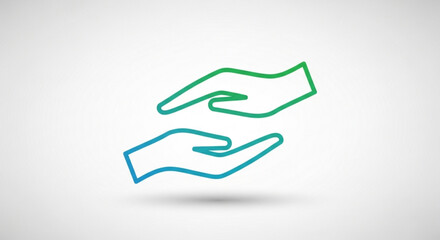 Obraz premium Helping hands reaching out in support and care symbolizing assistance and partnership in a simple line art design with green and blue gradient