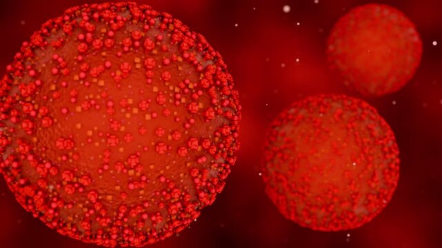 3D animation of the Nipah virus (NiV), a spherical particle with various protrusions, it is a representation of the virion. A case fatality rate estimated between 40% and 75%.