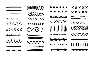 Obraz premium Collection of hand drawn black doodle lines and shapes white background