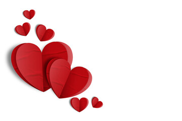 red paper hearts crumpled isolated on transparent background. Valentine's day.
