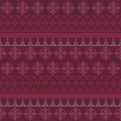 Maroon Burgundy Thai Traditional Floral Geometric Seamless Pattern Textile Design