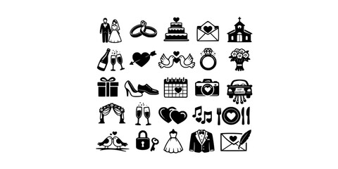 Obraz premium Wedding icon collection set. Editable stroke. 