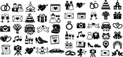 Wedding icon collection set. Editable stroke.
