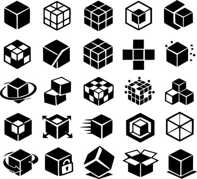 Cube icon collection set. Editable stroke.
