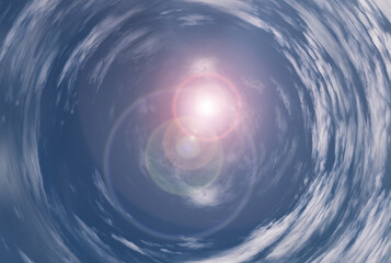 Fototapeta premium Tunnel from clouds background texture watercolor fairy-tale design unusual colorful