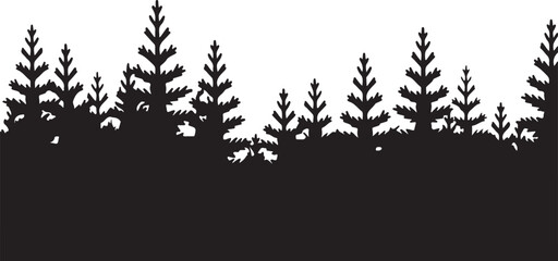 Obraz premium Pine Forest Silhouette Horizon Border Evergreen Trees Landscape