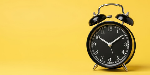 Alarm countdown time change future celebration planning end concept plan new year 2025 2026 with retro clock on yellow background for holiday idea