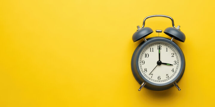 Alarm clock countdown time change future celebration planning end concept plan for new year 2025 2026 with yellow background and copy space minimal style hope