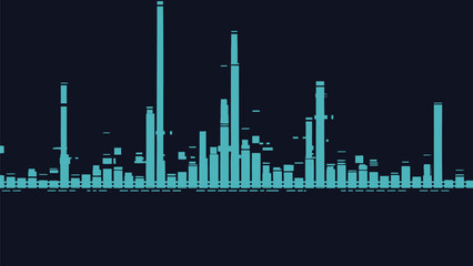 Fototapeta premium This graphic illustration shows a blue bar chart on a dark background with varying bar heights