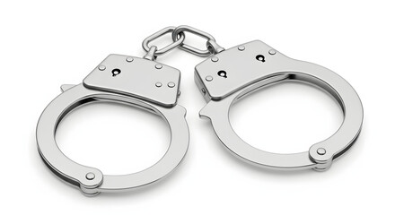 Metal handcuffs isolated on a white background symbolizing arrest, law enforcement, and justice