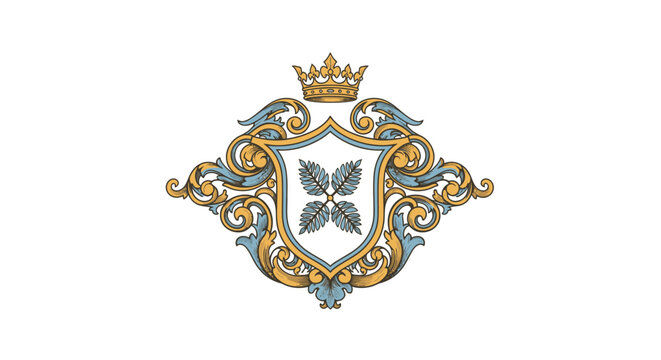 Ornate Crest with Shield and Crown.