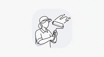 Fototapeta premium Person painting with roller applying paint creative work artistic process diy project home improvement decoration colorful vibrant hand drawn line art simple