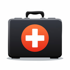 Obraz premium Solid black first aid kit box featuring clear white medical cross symbol indicating emergency healthcare supplies and safety tools